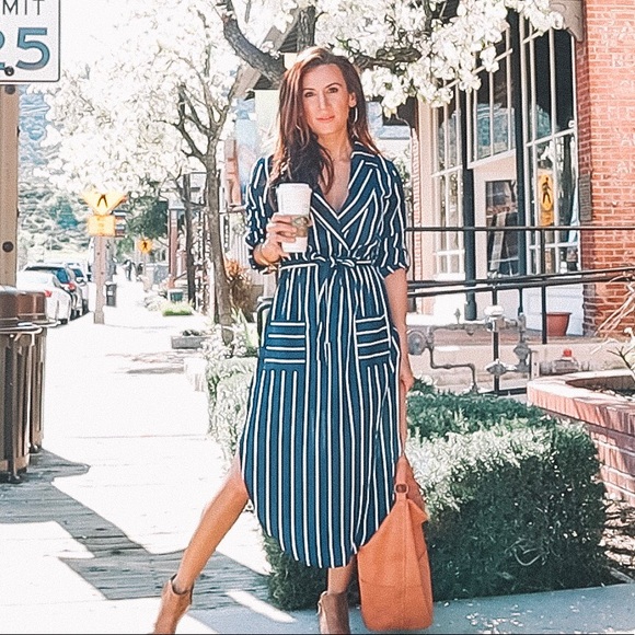 Striped Front Tie Dress - Picture 1 of 5